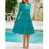 imageZESICA Womens Long Sleeve Fall Dresses 2025 Fashion V Neck Casual Loose Ruffle Flowy A Line Tiered Midi DressTurquoise