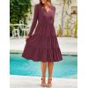 imageZESICA Womens Long Sleeve Fall Dresses 2025 Fashion V Neck Casual Loose Ruffle Flowy A Line Tiered Midi DressWine