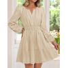 imageZESICA Womens Long Sleeve Mini Dresses 2025 Fall Lightweight V Neck High Waist A Line Flowy Swing Casual Party DressApricot