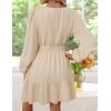 imageZESICA Womens Long Sleeve Mini Dresses 2025 Fall Lightweight V Neck High Waist A Line Flowy Swing Casual Party DressApricot