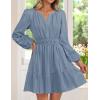 imageZESICA Womens Long Sleeve Mini Dresses 2025 Fall Lightweight V Neck High Waist A Line Flowy Swing Casual Party DressDustyblue