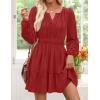 imageZESICA Womens Long Sleeve Mini Dresses 2025 Fall Lightweight V Neck High Waist A Line Flowy Swing Casual Party DressRed