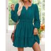 imageZESICA Womens Long Sleeve Mini Dresses 2025 Fall Lightweight V Neck High Waist A Line Flowy Swing Casual Party DressTeal