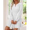 imageZESICA Womens Long Sleeve Mini Dresses 2025 Fall Lightweight V Neck High Waist A Line Flowy Swing Casual Party DressWhite