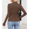 imageZESICA Womens Long Sleeve Shirts 2025 Fall Mock Neck Ribbed Knit Slim Fit Tops Basic Tees Going Out Outfits ClothesBrown