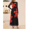 imageZESICA Womens Maxi Dress 2025 Fall Long Sleeve Crewneck Floral Print Mesh Ruched Party Wedding Guest DressesBlack