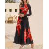 imageZESICA Womens Maxi Dress 2025 Fall Long Sleeve Crewneck Floral Print Mesh Ruched Party Wedding Guest DressesBlack