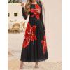 imageZESICA Womens Maxi Dress 2025 Fall Long Sleeve Crewneck Floral Print Mesh Ruched Party Wedding Guest DressesBlack