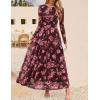 imageZESICA Womens Maxi Dress 2025 Fall Long Sleeve Crewneck Floral Print Mesh Ruched Party Wedding Guest DressesCoffee