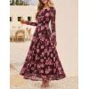 imageZESICA Womens Maxi Dress 2025 Fall Long Sleeve Crewneck Floral Print Mesh Ruched Party Wedding Guest DressesCoffee