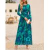 imageZESICA Womens Maxi Dress 2025 Fall Long Sleeve Crewneck Floral Print Mesh Ruched Party Wedding Guest DressesGreen