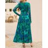 imageZESICA Womens Maxi Dress 2025 Fall Long Sleeve Crewneck Floral Print Mesh Ruched Party Wedding Guest DressesGreen