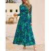 imageZESICA Womens Maxi Dress 2025 Fall Long Sleeve Crewneck Floral Print Mesh Ruched Party Wedding Guest DressesGreen