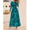imageZESICA Womens Maxi Dress 2025 Fall Long Sleeve Crewneck Floral Print Mesh Ruched Party Wedding Guest DressesGreen