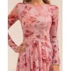 imageZESICA Womens Maxi Dress 2025 Fall Long Sleeve Crewneck Floral Print Mesh Ruched Party Wedding Guest DressesPink