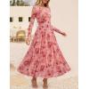 imageZESICA Womens Maxi Dress 2025 Fall Long Sleeve Crewneck Floral Print Mesh Ruched Party Wedding Guest DressesPink
