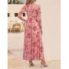 imageZESICA Womens Maxi Dress 2025 Fall Long Sleeve Crewneck Floral Print Mesh Ruched Party Wedding Guest DressesPink
