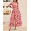imageZESICA Womens Maxi Dress 2025 Fall Long Sleeve Crewneck Floral Print Mesh Ruched Party Wedding Guest DressesPink
