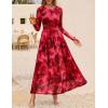 imageZESICA Womens Maxi Dress 2025 Fall Long Sleeve Crewneck Floral Print Mesh Ruched Party Wedding Guest DressesRed