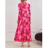 imageZESICA Womens Maxi Dress 2025 Fall Long Sleeve Crewneck Floral Print Mesh Ruched Party Wedding Guest DressesRose