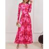 imageZESICA Womens Maxi Dress 2025 Fall Long Sleeve Crewneck Floral Print Mesh Ruched Party Wedding Guest DressesRose