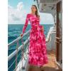 imageZESICA Womens Maxi Dress 2025 Fall Long Sleeve Crewneck Floral Print Mesh Ruched Party Wedding Guest DressesRose