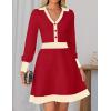imageZESICA Womens Spring Long Sleeve V Neck Sweater Dress Collar Ribbed Knit Mini DressesRed