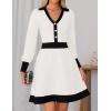imageZESICA Womens Spring Long Sleeve V Neck Sweater Dress Collar Ribbed Knit Mini DressesWhite