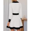 imageZESICA Womens Spring Long Sleeve V Neck Sweater Dress Collar Ribbed Knit Mini DressesWhite