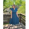 imageZESICA Womens Summer Casual Maxi Dress 2025 Puff Short Sleeve V Neck Ruffle Tiered Flowy Boho Beach DressesDarkblue