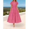 imageZESICA Womens Summer Casual Maxi Dress 2025 Puff Short Sleeve V Neck Ruffle Tiered Flowy Boho Beach DressesRose