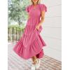 imageZESICA Womens Summer Casual Maxi Dress 2025 Puff Short Sleeve V Neck Ruffle Tiered Flowy Boho Beach DressesRose