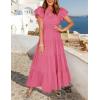 imageZESICA Womens Summer Casual Maxi Dress 2025 Puff Short Sleeve V Neck Ruffle Tiered Flowy Boho Beach DressesRose