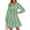 imageZESICA Fall Dresses for Women 2025 Boho Floral V Neck Long Sleeve Smocked ALine Flowy Casual Mini Dress with PocketsGreen