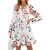 imageZESICA Fall Dresses for Women 2025 Boho Floral V Neck Long Sleeve Smocked ALine Flowy Casual Mini Dress with PocketsIvory