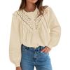 imageZESICA Long Puff Sleeve Babydoll Tops for Women Lace Crochet Button Down Boho Victorian Shirts Dressy Casual BlousesApricot