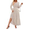 imageZESICA Womens 2025 Fall Long Sleeve Maxi Dress Floral Print V Neck Empire Waist A Line Tiered Flowy Boho Party DressesBeige