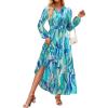 imageZESICA Womens 2025 Fall Long Sleeve Maxi Dress Floral Print V Neck Empire Waist A Line Tiered Flowy Boho Party DressesLakeblue