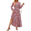 imageZESICA Womens 2025 Fall Long Sleeve Maxi Dress Floral Print V Neck Empire Waist A Line Tiered Flowy Boho Party DressesOrange