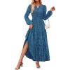 imageZESICA Womens 2025 Fall Long Sleeve Maxi Dress Floral Print V Neck Empire Waist A Line Tiered Flowy Boho Party DressesPeacockblue