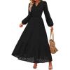 imageZESICA Womens 2025 Fall Long Sleeve Maxi Dress V Neck Hollow Out Eyelet A Line Long Flowy Casual Party DressesBlack