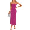 imageZESICA Womens 2025 Summer Boho Floral Strapless Bodycon Dress Off Shoulder Tube Beach Party Long Midi DressesEggplant