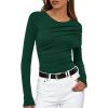 imageZESICA Womens Fall Long Sleeve Tops 2025 Casual Crewneck Ruched Shirts Slim Fit Going Out Y2K BlousesGreen