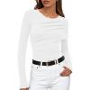 imageZESICA Womens Fall Long Sleeve Tops 2025 Casual Crewneck Ruched Shirts Slim Fit Going Out Y2K BlousesWhite