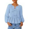 imageZESICA Womens Long Sleeve Babydoll Tops Crewneck Tie Front Casual Loose Ruffle Flowy Peplum Shirts 2025 Fall BlousesSky