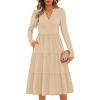 imageZESICA Womens Long Sleeve Fall Dresses 2025 Fashion V Neck Casual Loose Ruffle Flowy A Line Tiered Midi DressApricot