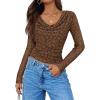 imageZESICA Womens Long Sleeve Floral Tops Cowl Neck Slim Fit Going Out Shirts 2025 Fall Fashion Outfits ClothesCoffee