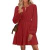 imageZESICA Womens Long Sleeve Mini Dresses 2025 Fall Lightweight V Neck High Waist A Line Flowy Swing Casual Party DressRed
