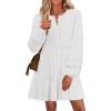 imageZESICA Womens Long Sleeve Mini Dresses 2025 Fall Lightweight V Neck High Waist A Line Flowy Swing Casual Party DressWhite