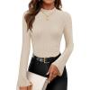 imageZESICA Womens Long Sleeve Shirts 2025 Fall Mock Neck Ribbed Knit Slim Fit Tops Basic Tees Going Out Outfits ClothesApricot